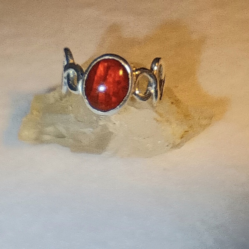 Red Oval Gemstone Sterling-Style Women's Ring